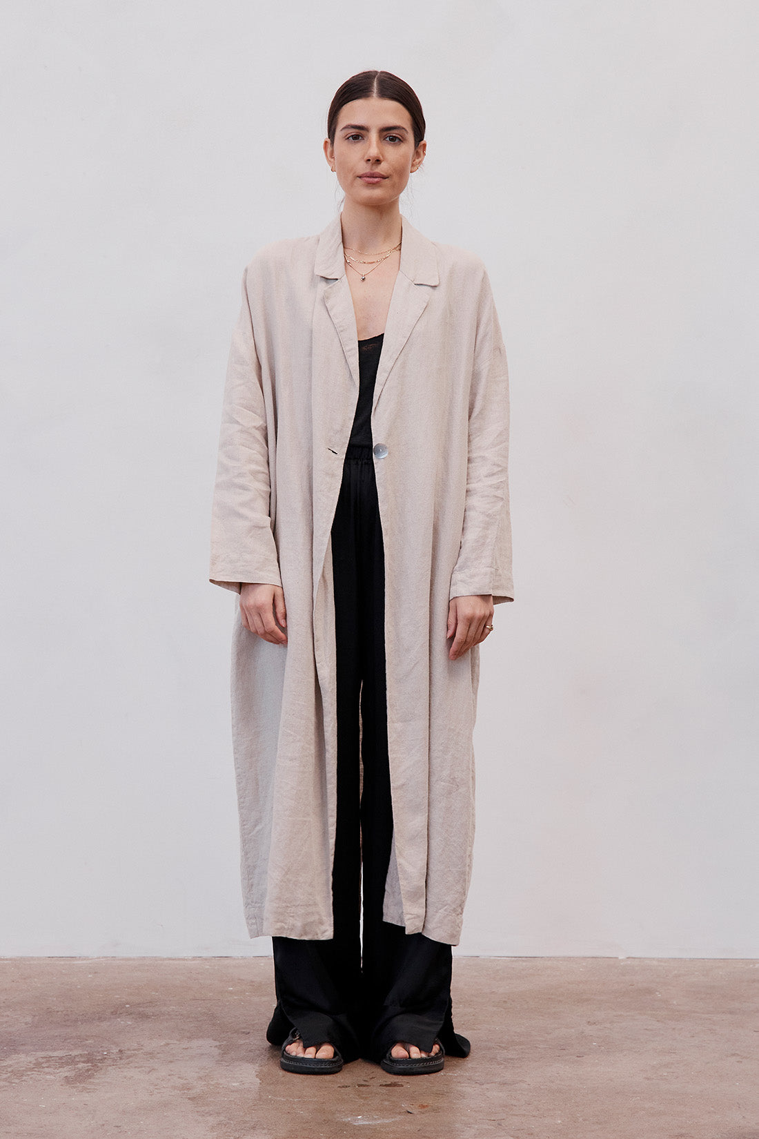 Victor Oversized Linen Coat Sand Women s Linen Jackets