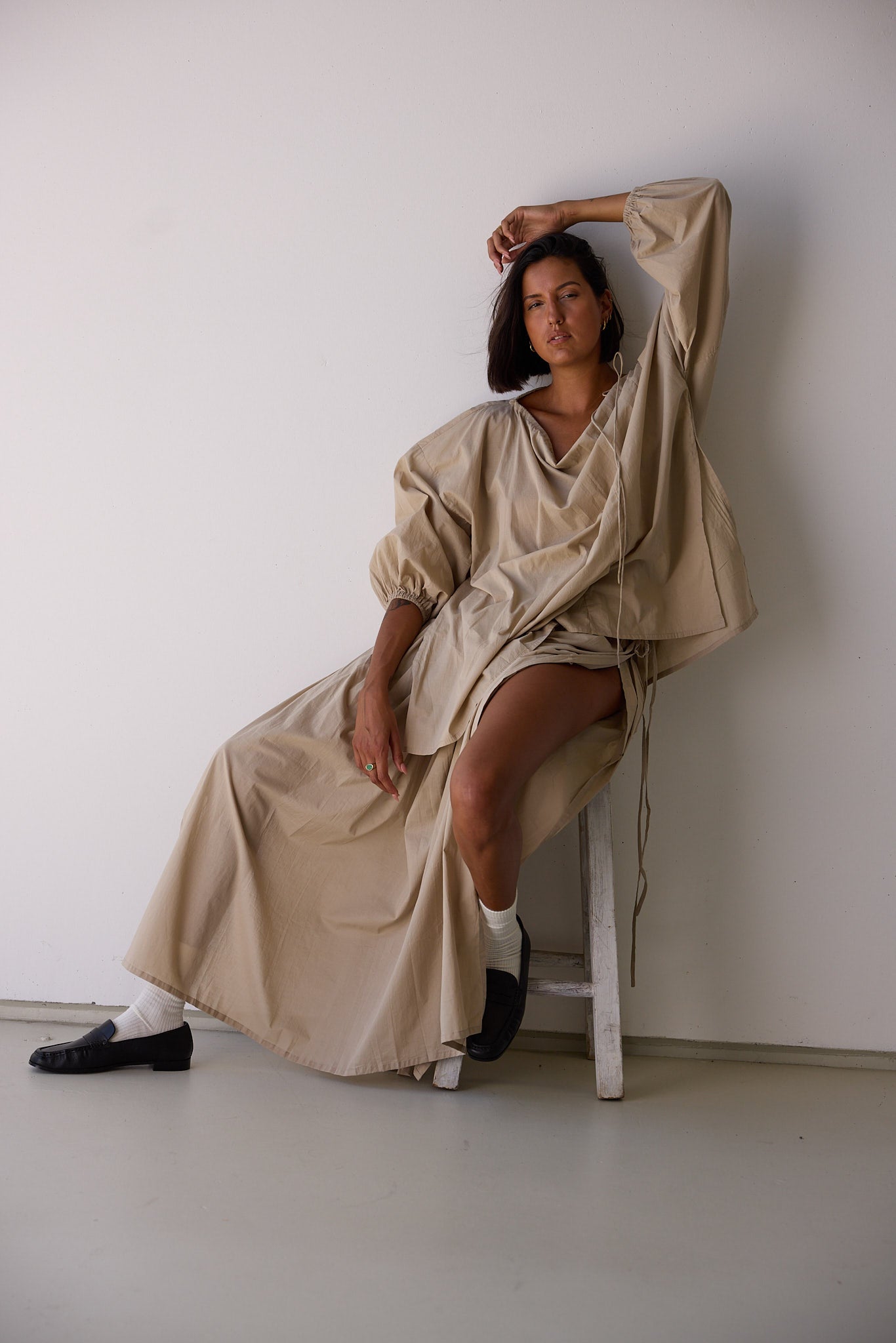 Joss Organic Cotton Blouse Ice Coffee — UNIKSPACE