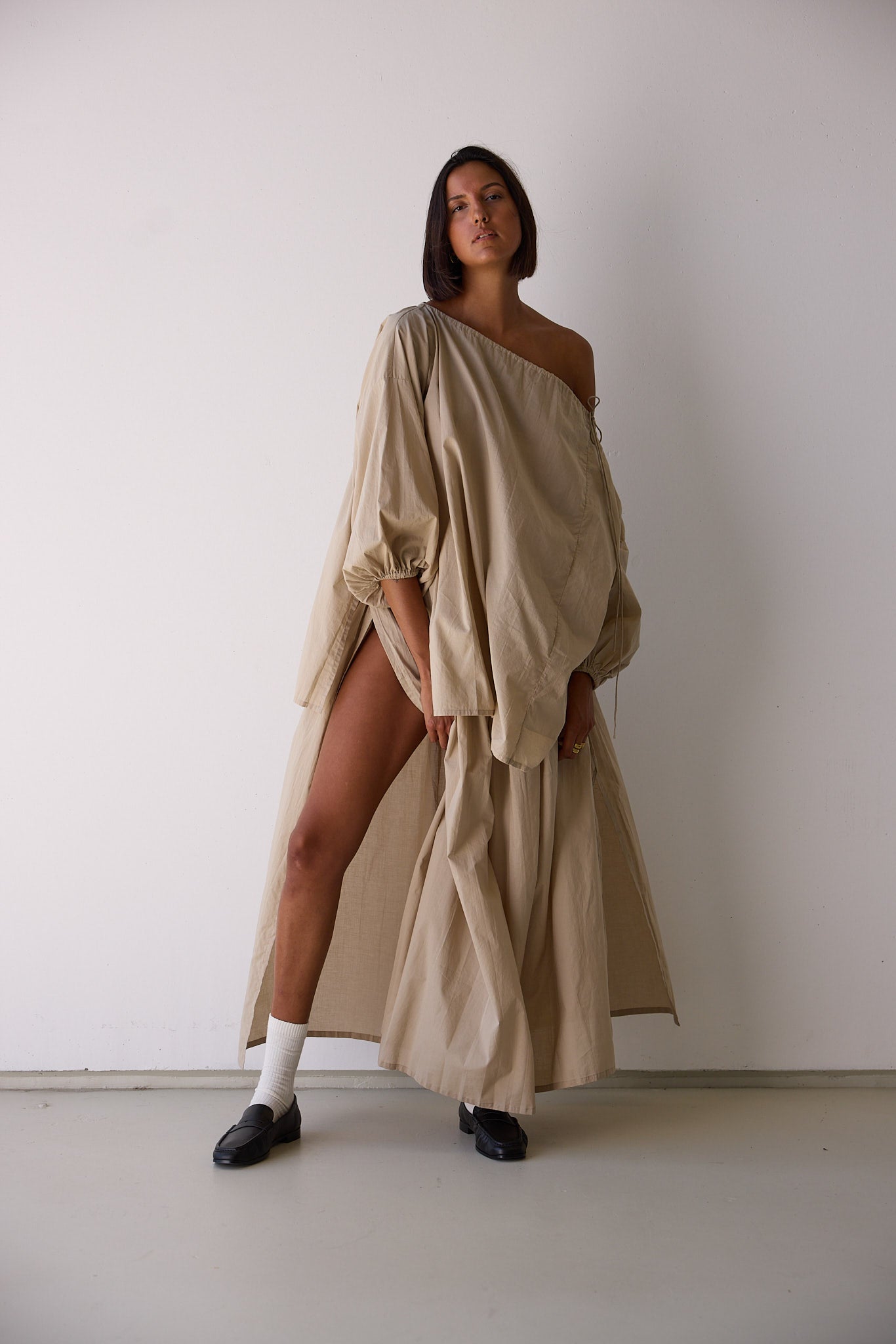 Maya Organic Cotton Maxi Skirt Ice Coffee — UNIKSPACE