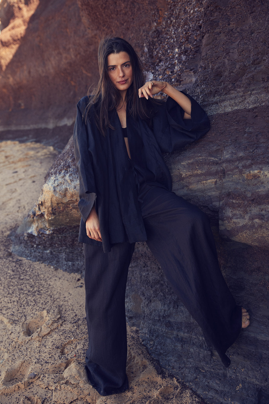 Jonathan Wide Leg Linen Pant Black
