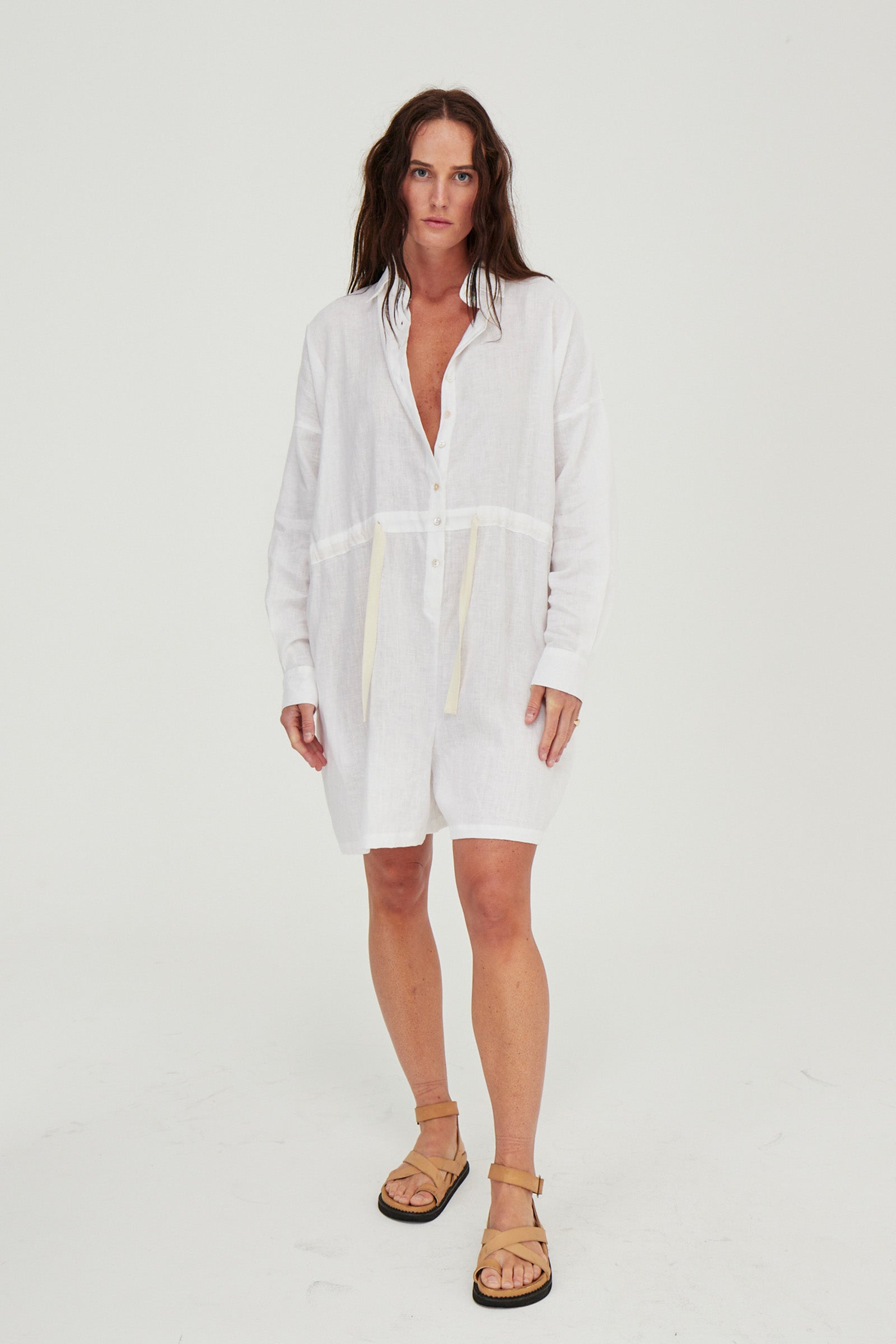 Ewa Linen Boilersuit White