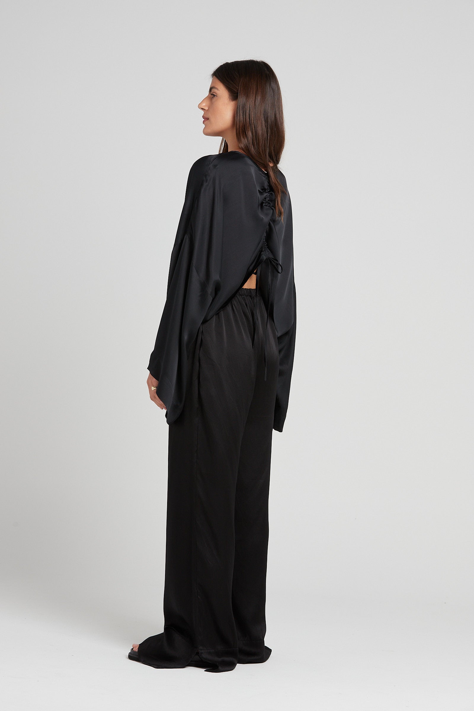 Black Ida Wide Leg Silk Pants, Women's Clothing, UNIKSPACE