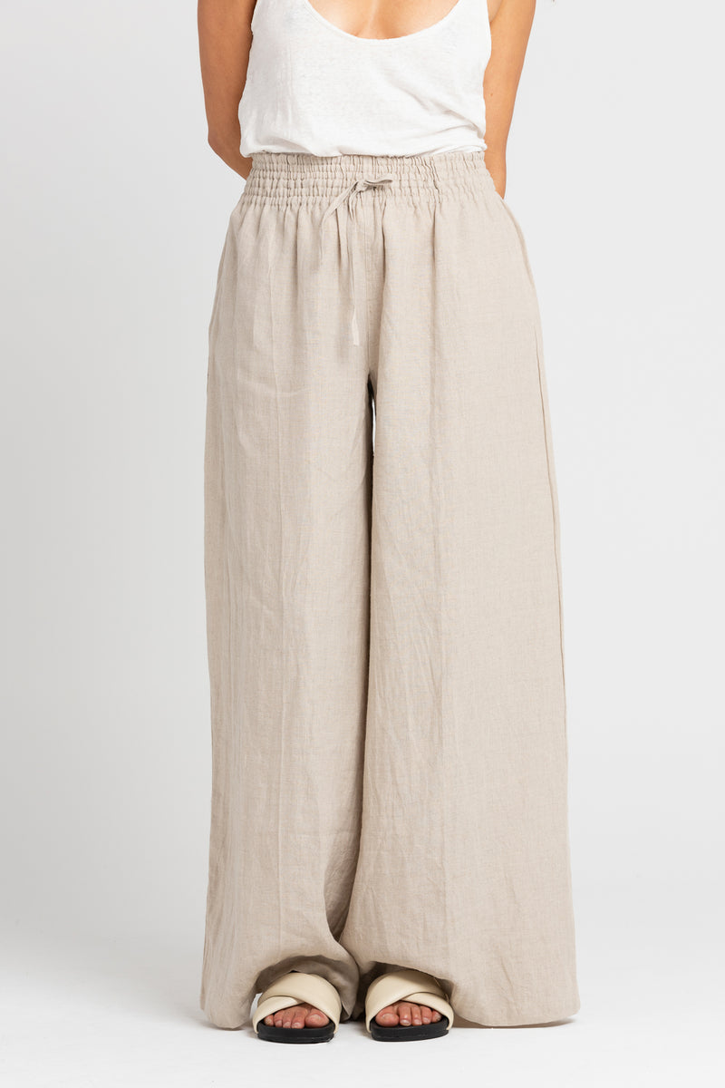 Sand Stripe Jonathan Wide Leg Linen Pants, Women's Clothing, UNIKSPACE