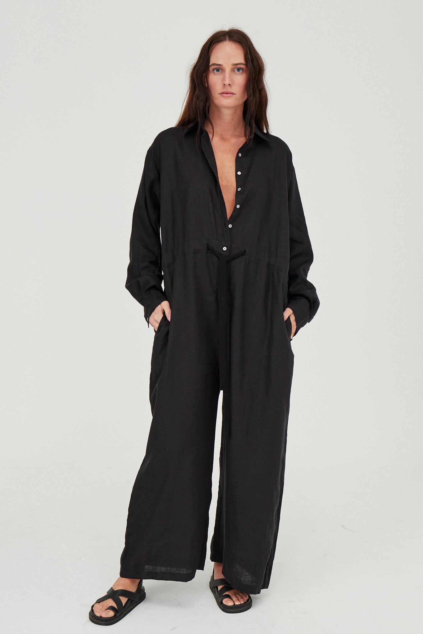 Kidd Linen Boilersuit Black