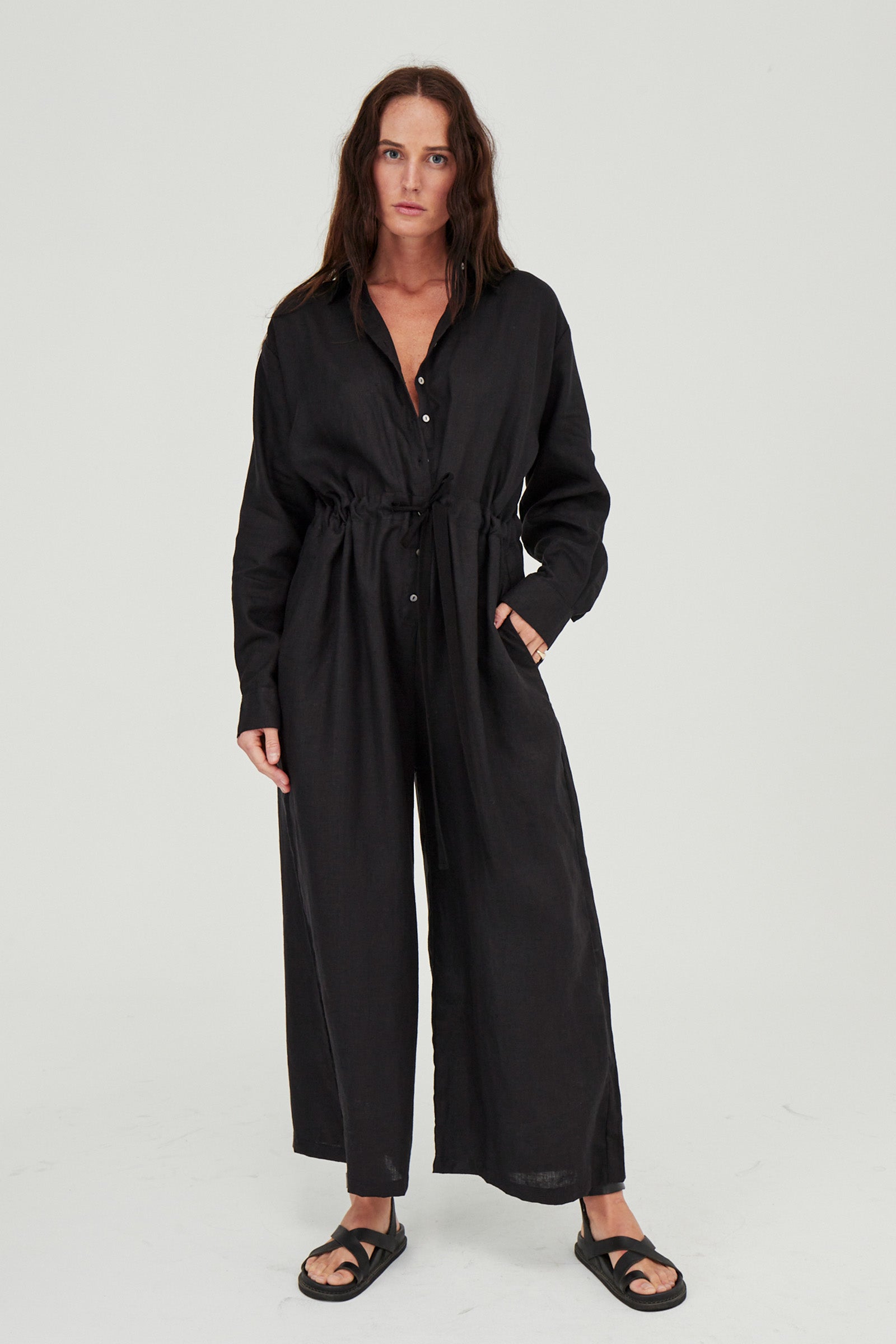 Kidd Linen Boilersuit Black