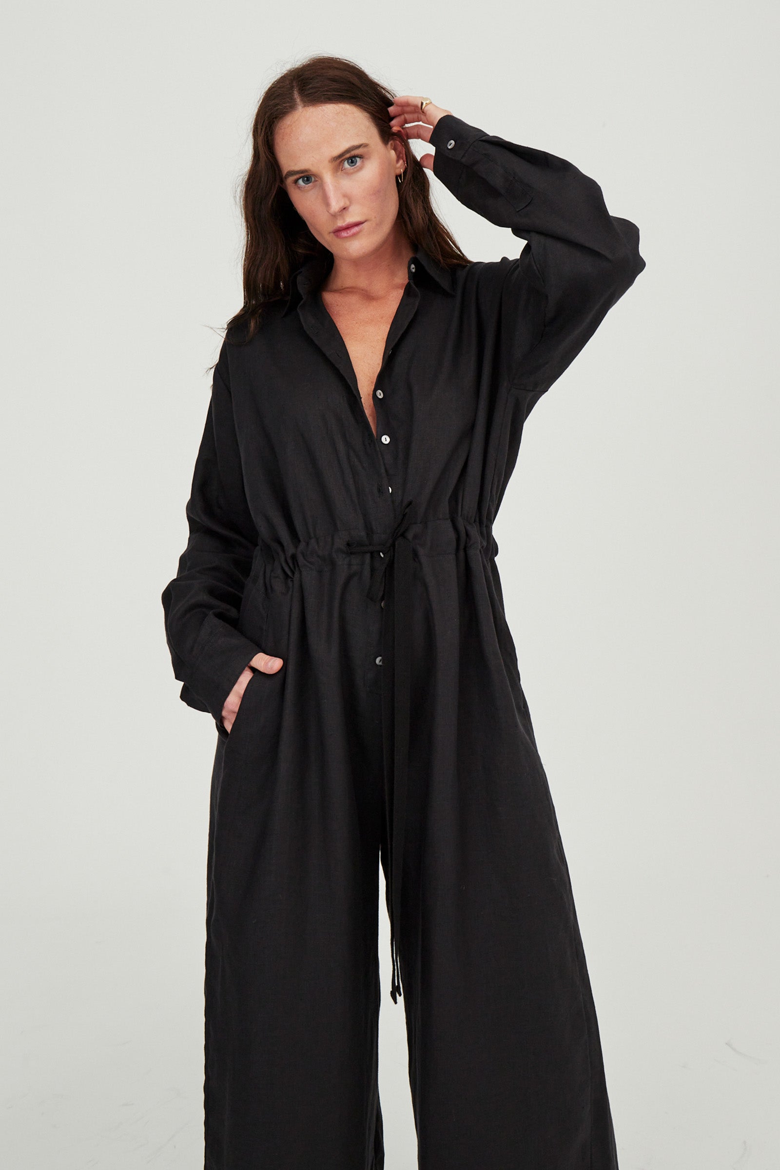 Kidd Linen Boilersuit Black