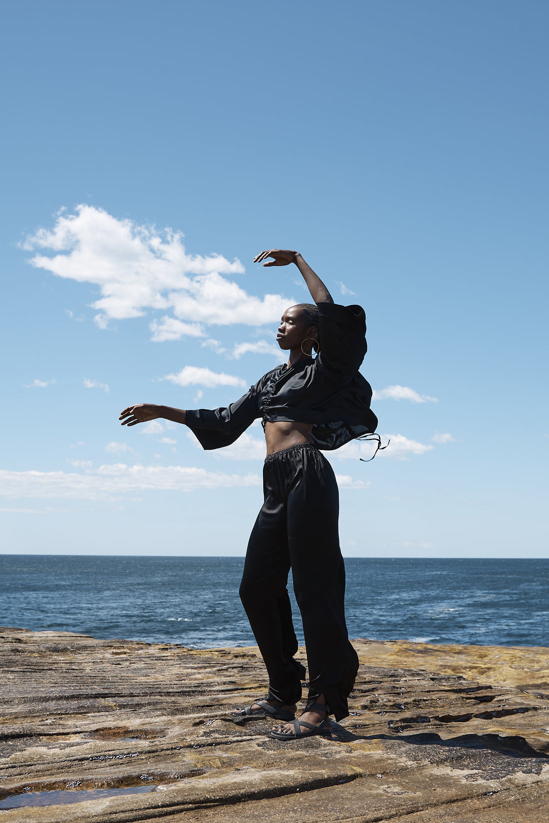 Black Ling Silk Blouse Long Sleeved Top, Women's Clothing, UNIKSPACE