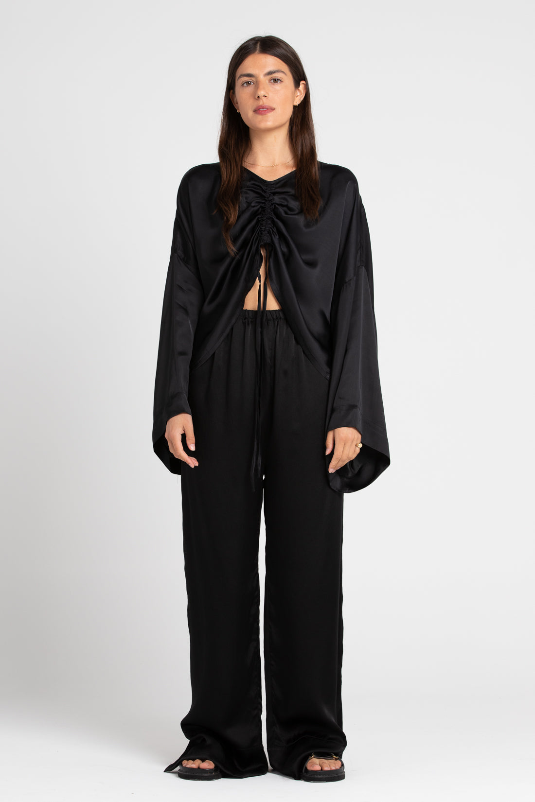 Black Ling Silk Blouse Long Sleeved Top, Women's Clothing, UNIKSPACE