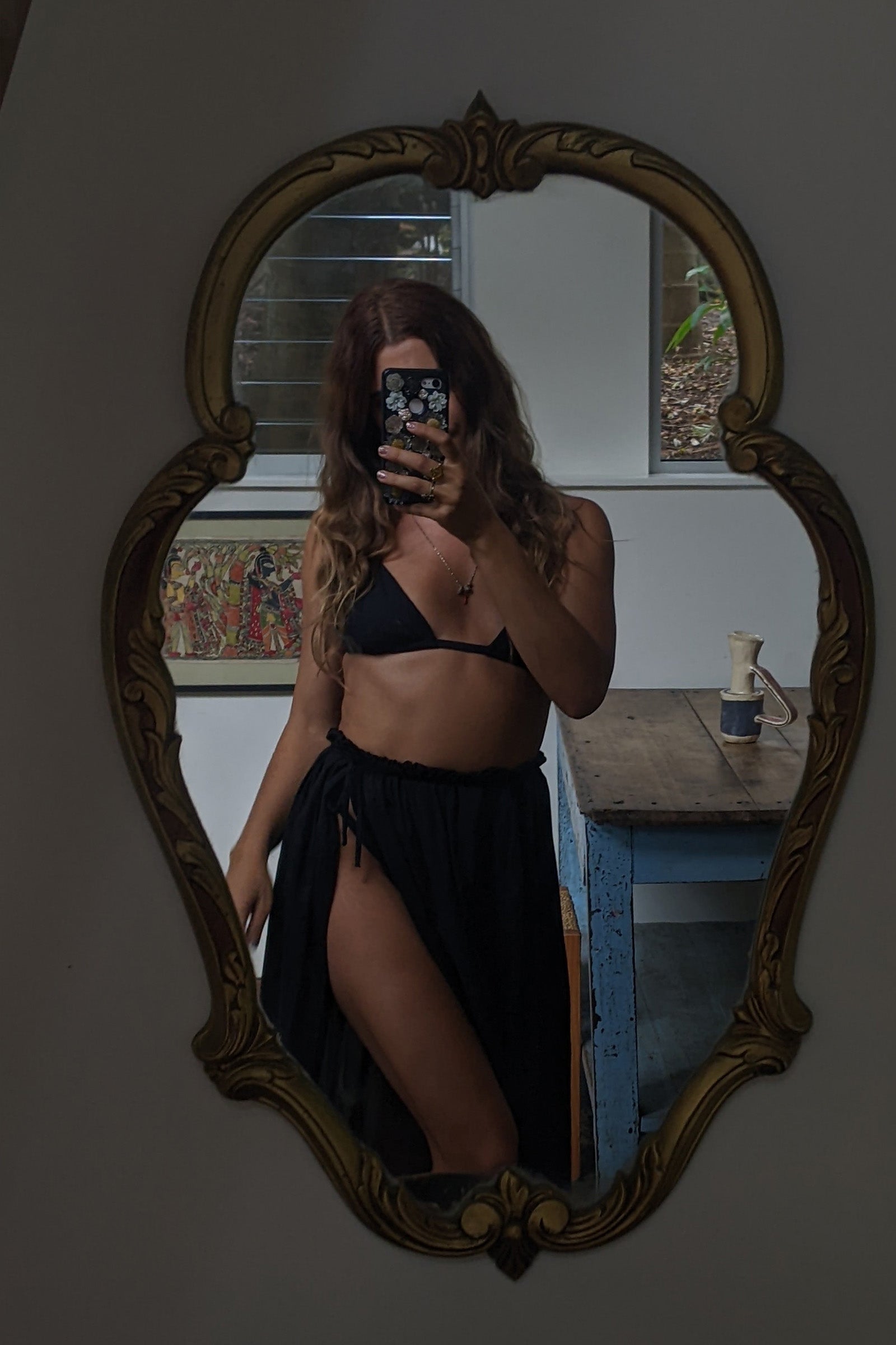 Maya Organic Cotton Maxi Skirt Black — UNIKSPACE