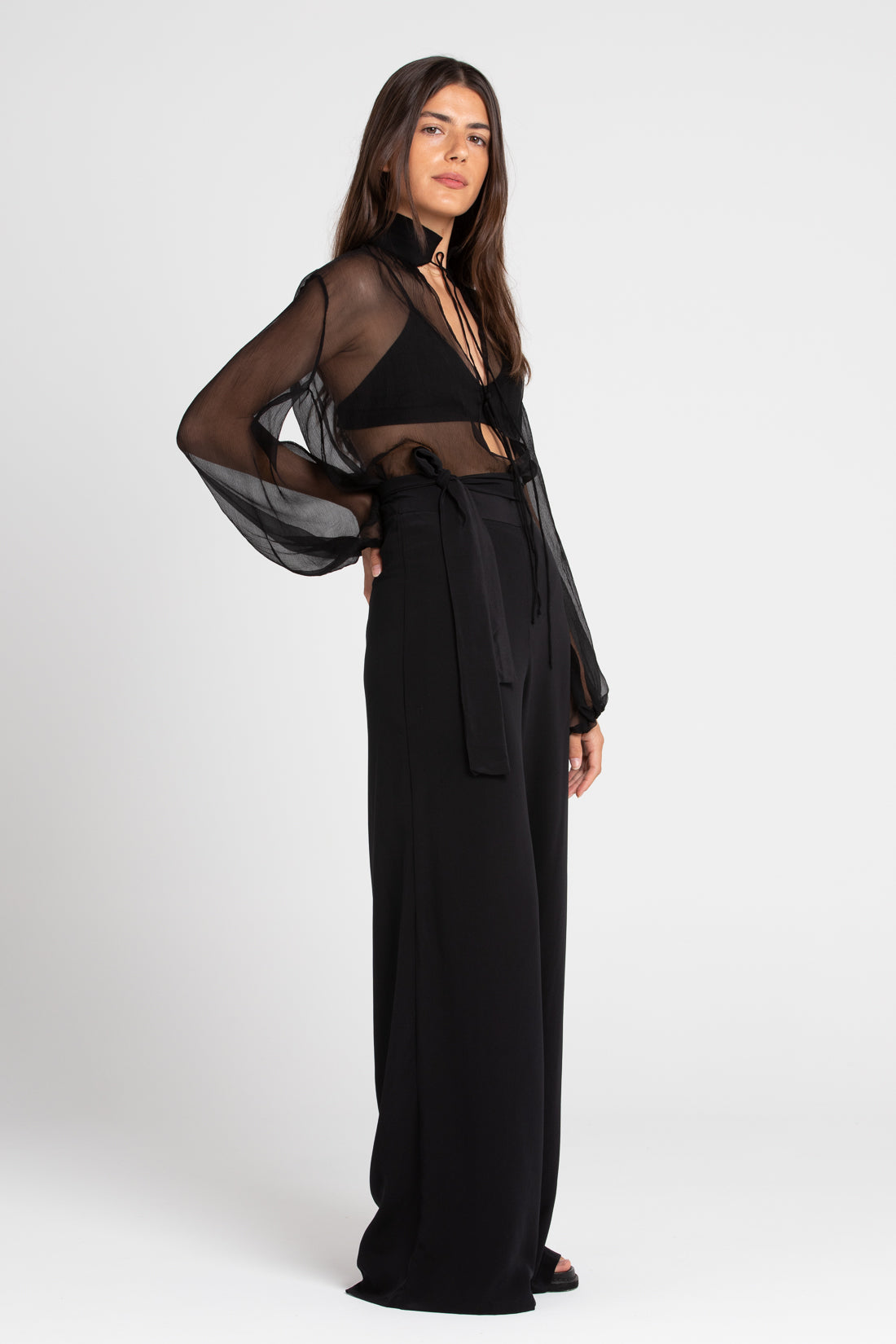 Black Taylor Silk Blouse, Women's Clothing, UNIKSPACE