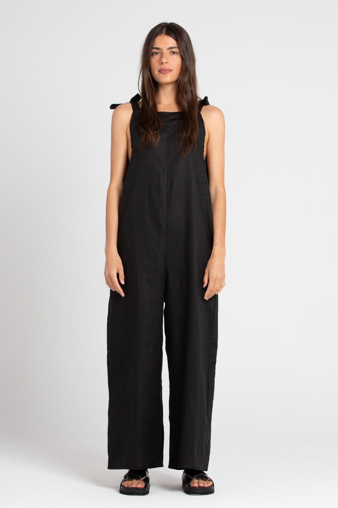 Black linen jumpsuit womens on sale