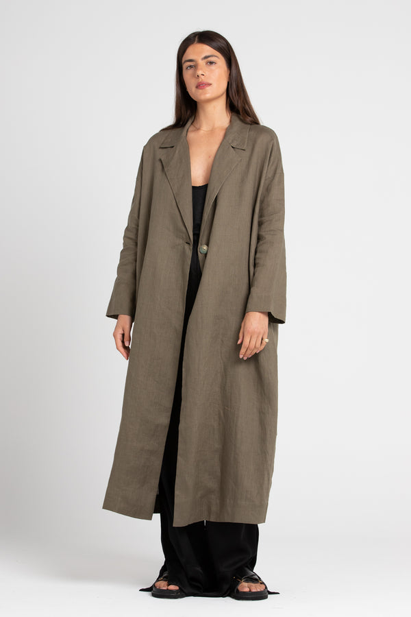 Olive Victor Oversized Linen Coat, Women's Clothing, UNIKSPACE