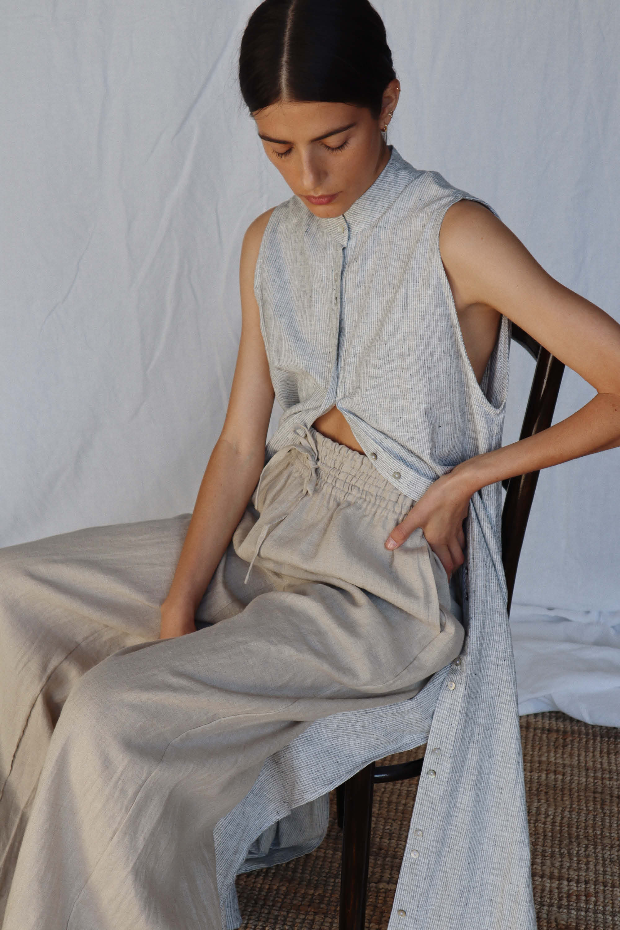 Sand Stripe Jonathan Wide Leg Linen Pants, Women's Clothing, UNIKSPACE