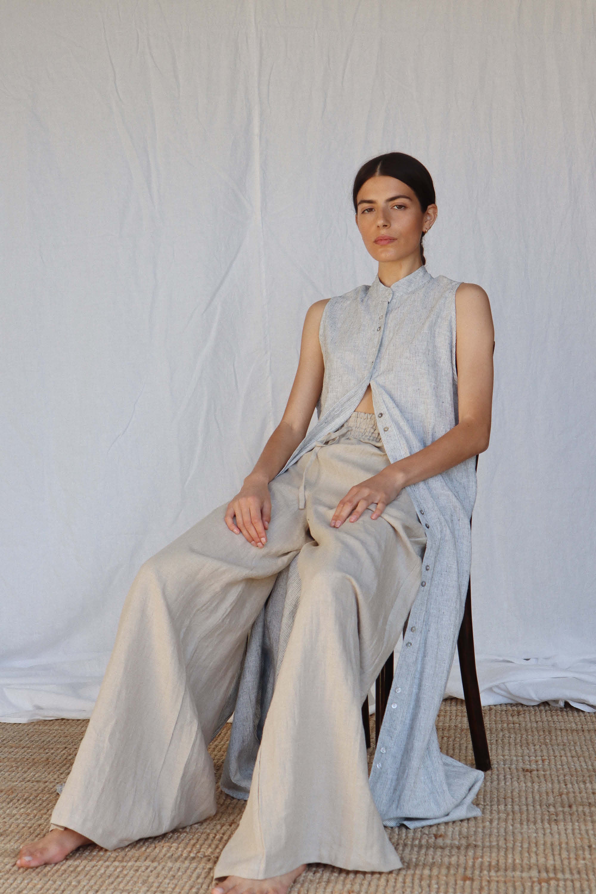 Sand Stripe Jonathan Wide Leg Linen Pants, Women's Clothing, UNIKSPACE