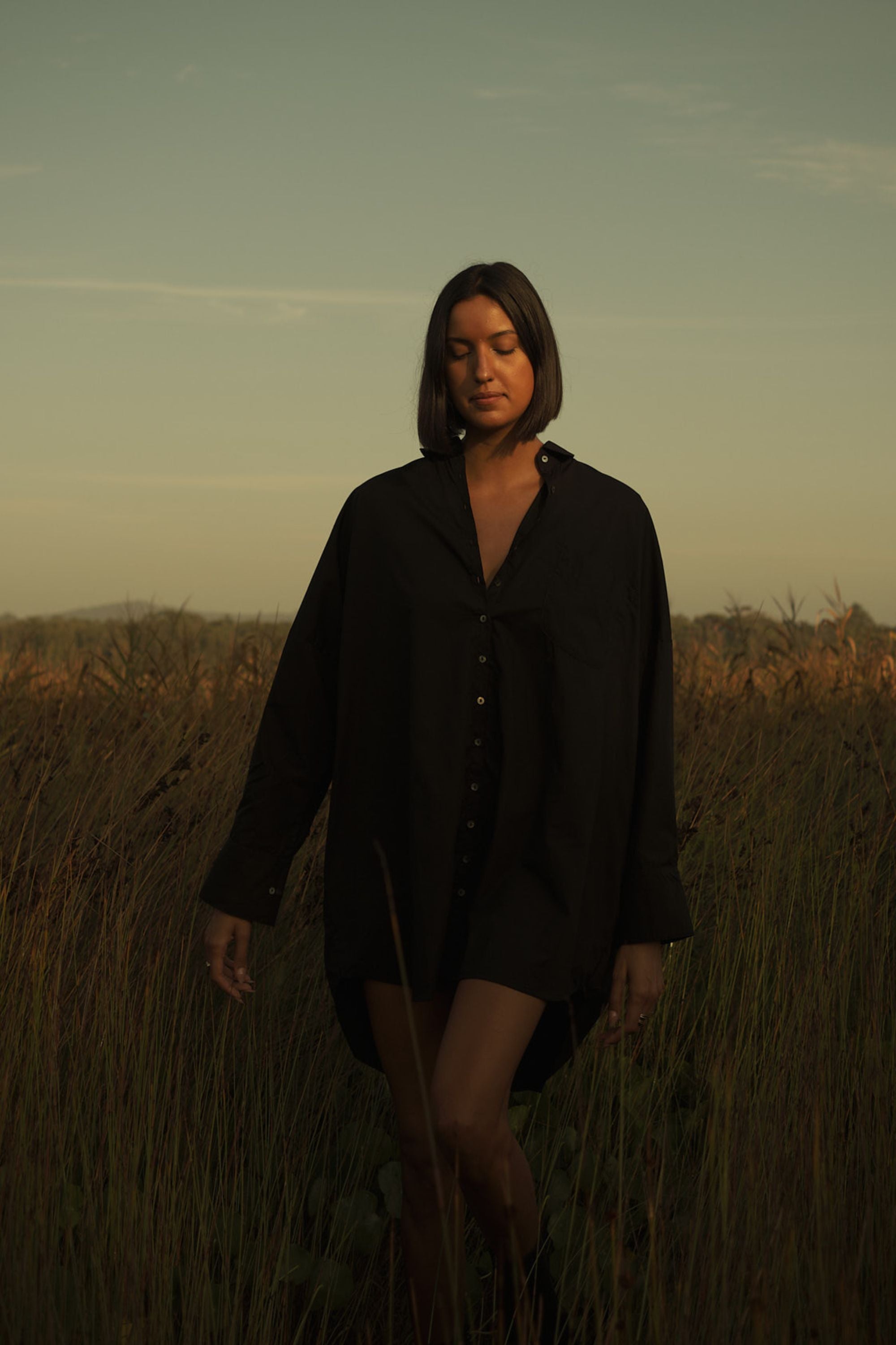 Stevie Oversized Poplin Shirt Dress Black — UNIKSPACE