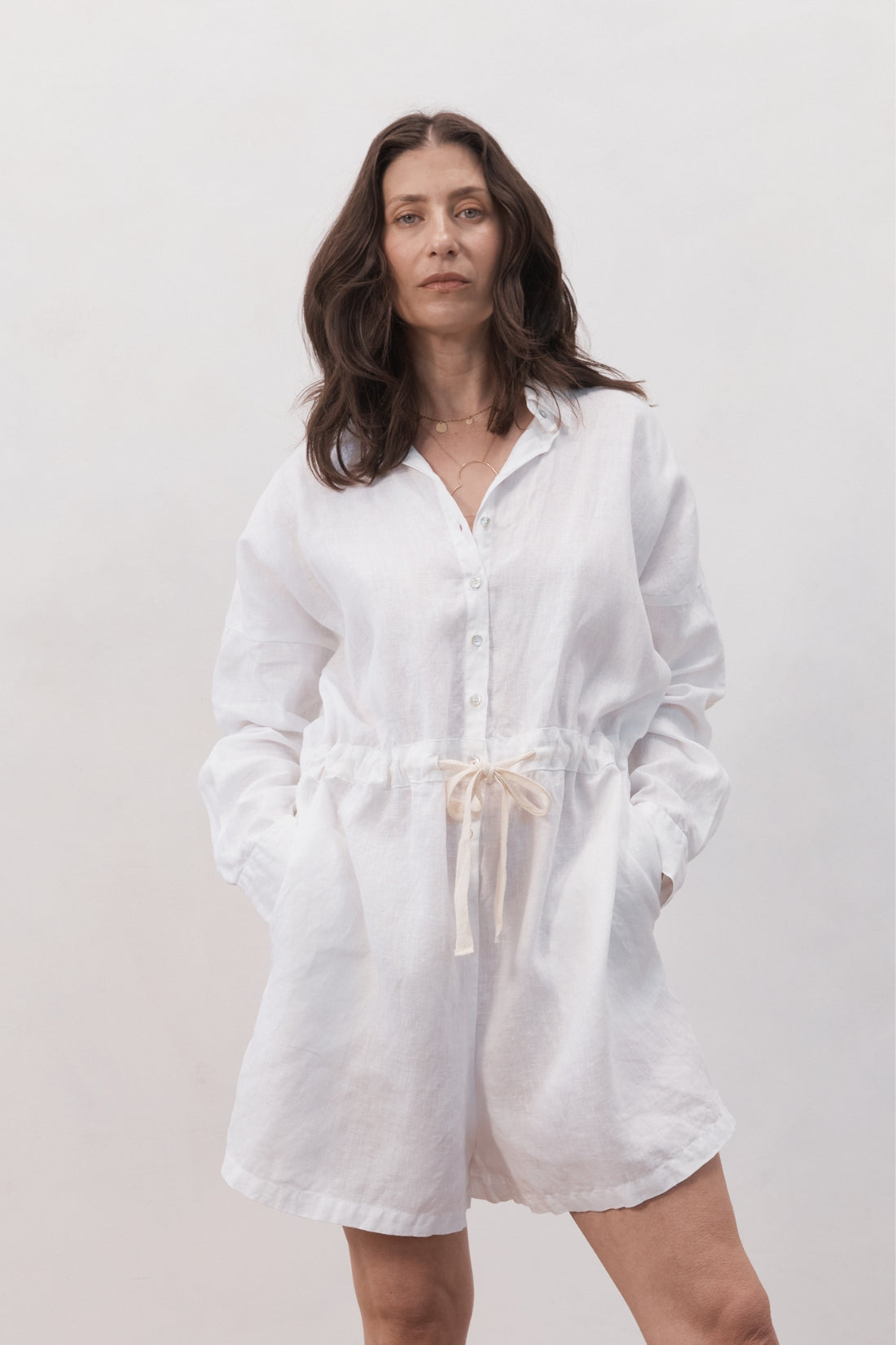 Ewa Linen Boilersuit White