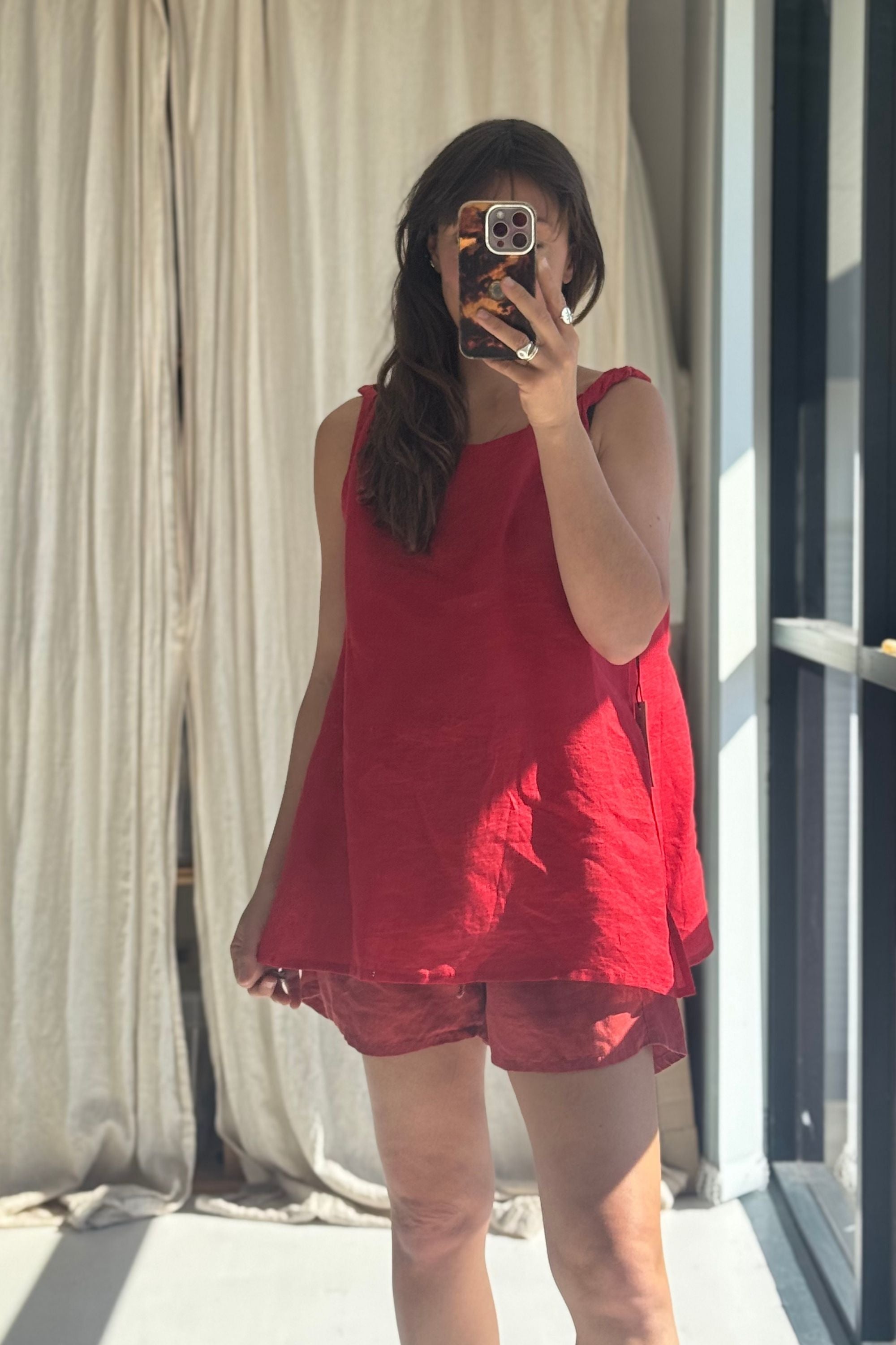 SAMPLE SALE | Burns twisted strap linen top cherry
