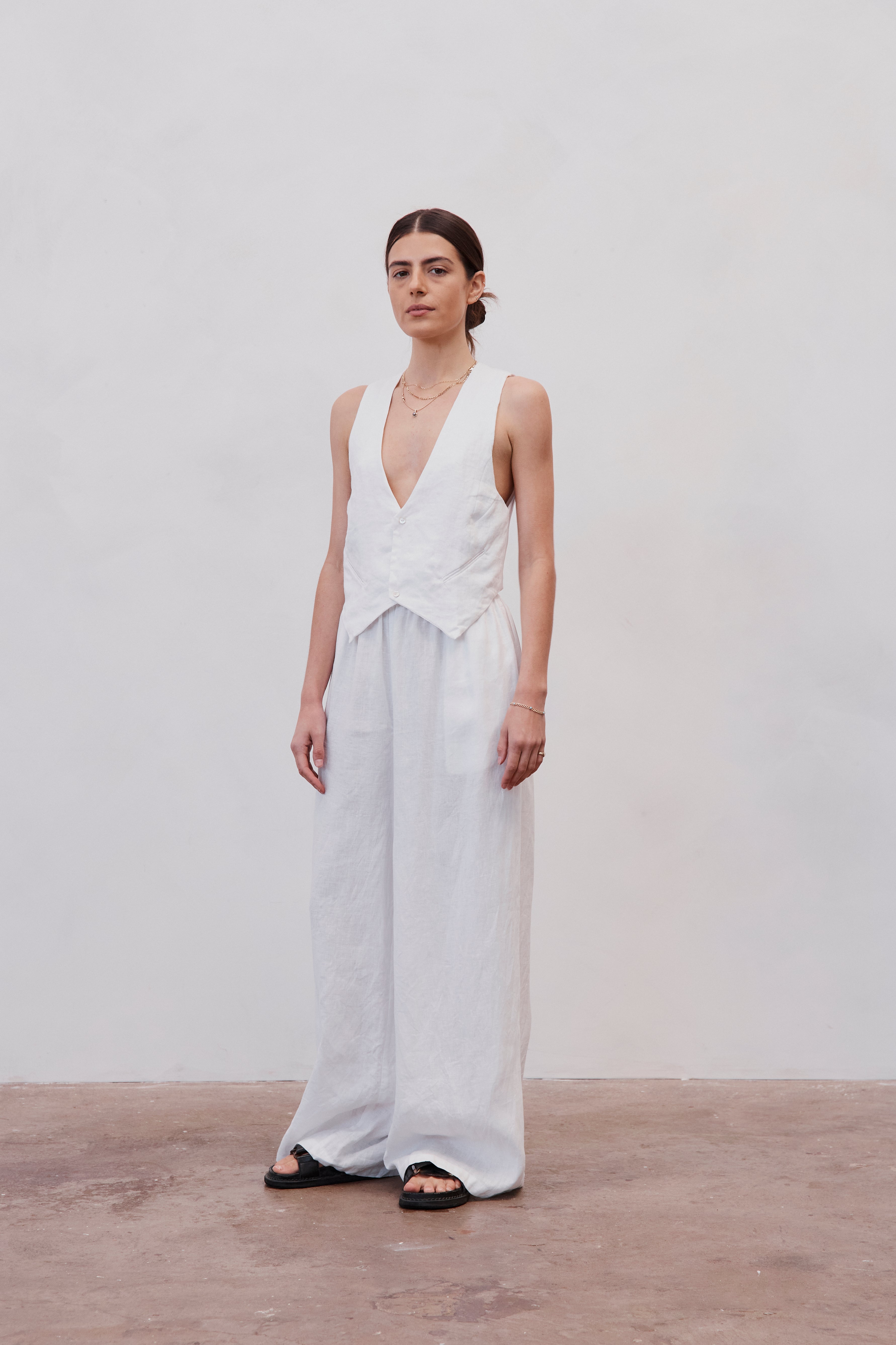 Jonathan Wide Leg Linen Pant White