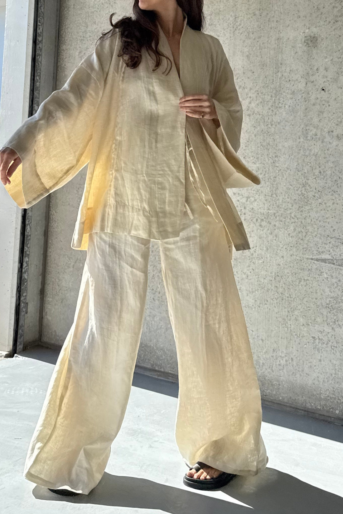 Jonathan Wide Leg Linen Pant Shell
