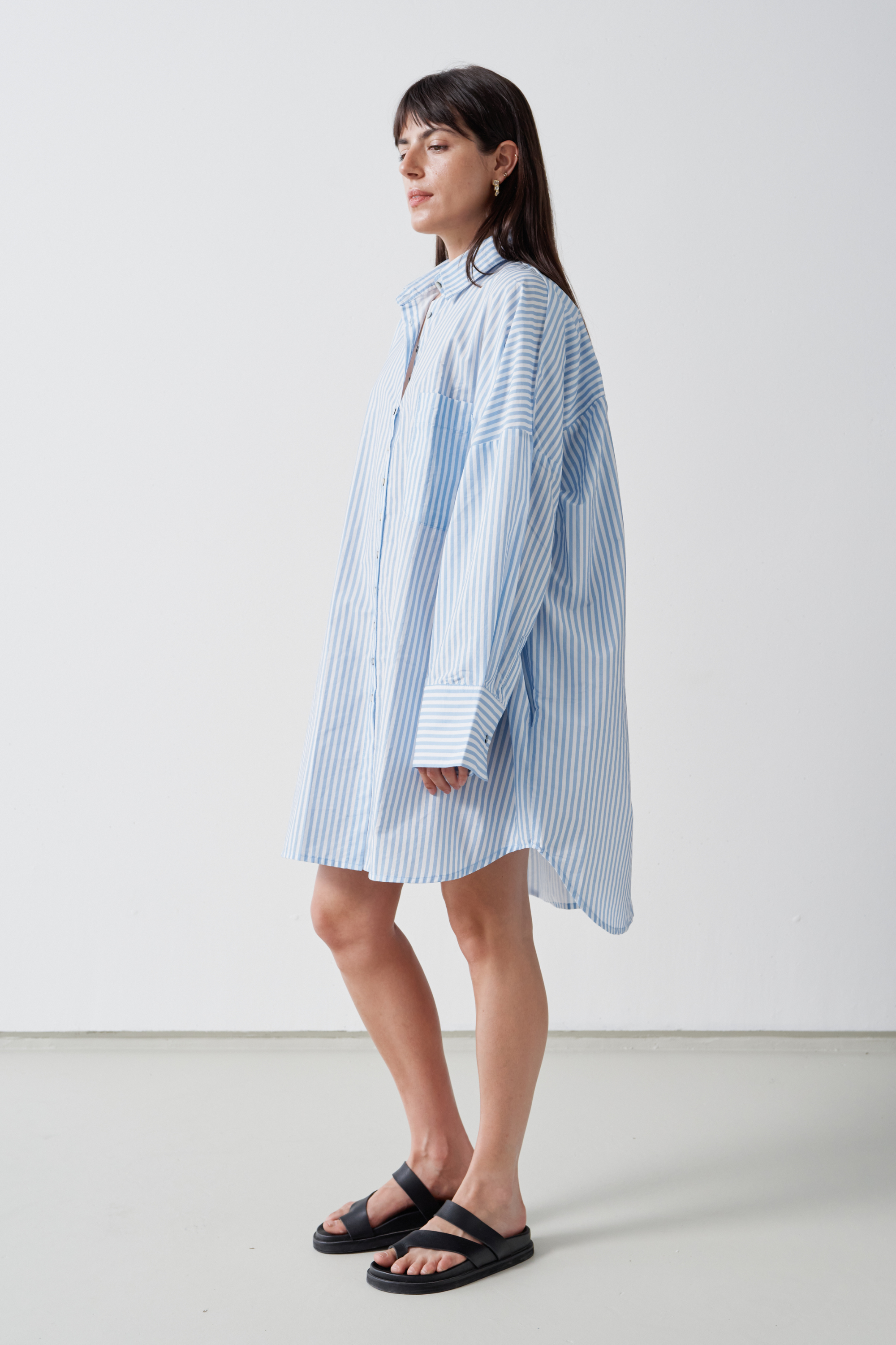 SAMPLE SALE | Stevie Cotton Poplin Shirt Dress Sky Stripe