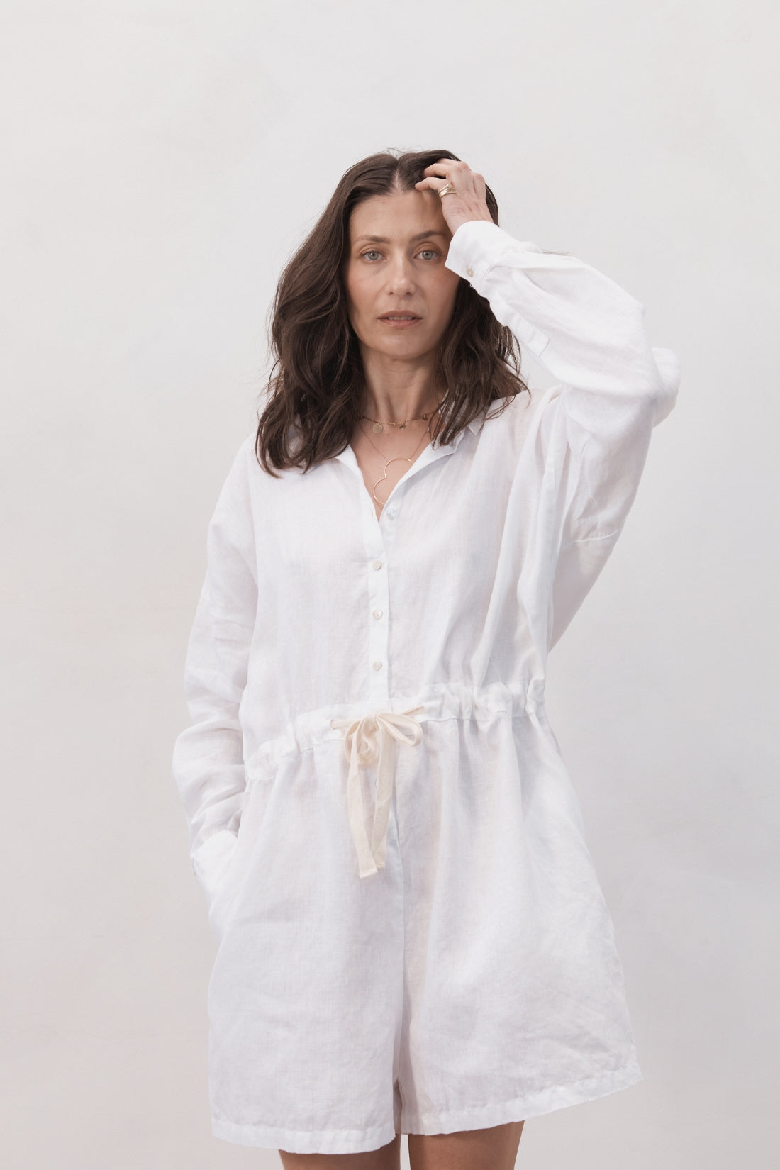 Ewa Linen Boilersuit White