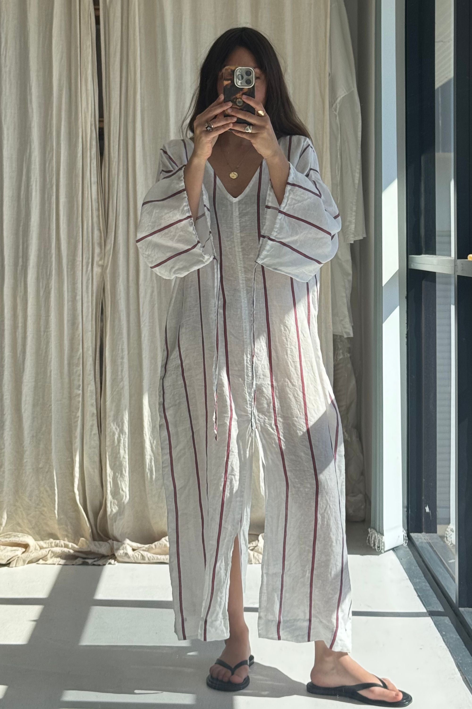 SAMPLE SALE | Ibiza Linen Kaftan Marine Stripe