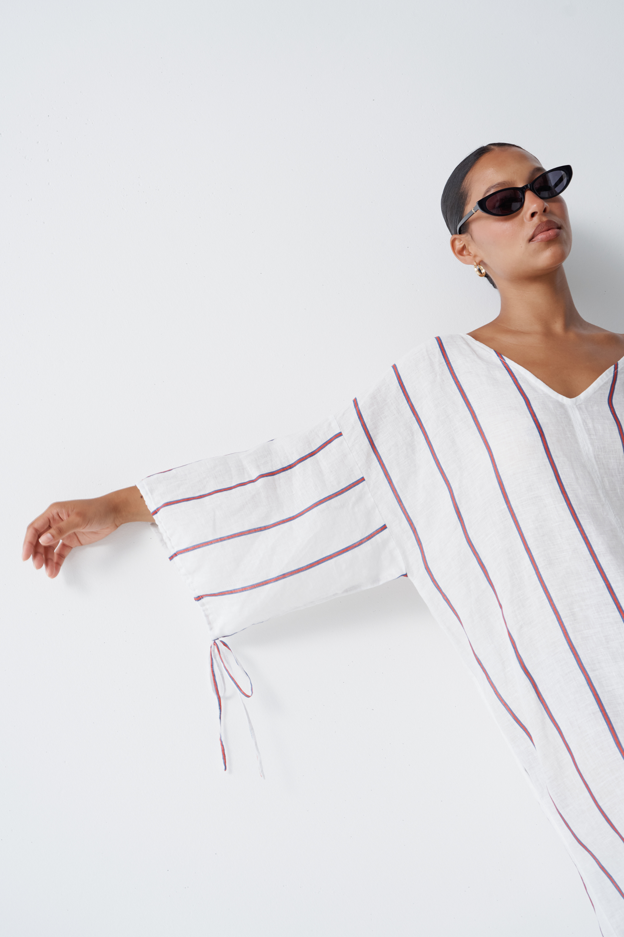 SAMPLE SALE | Ibiza Linen Kaftan Marine Stripe