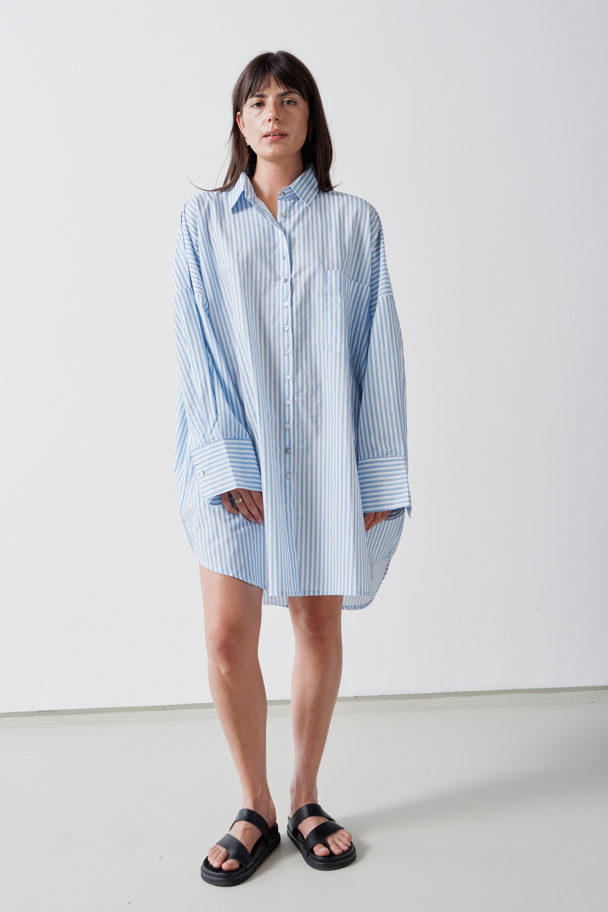SAMPLE SALE | Stevie Cotton Poplin Shirt Dress Sky Stripe