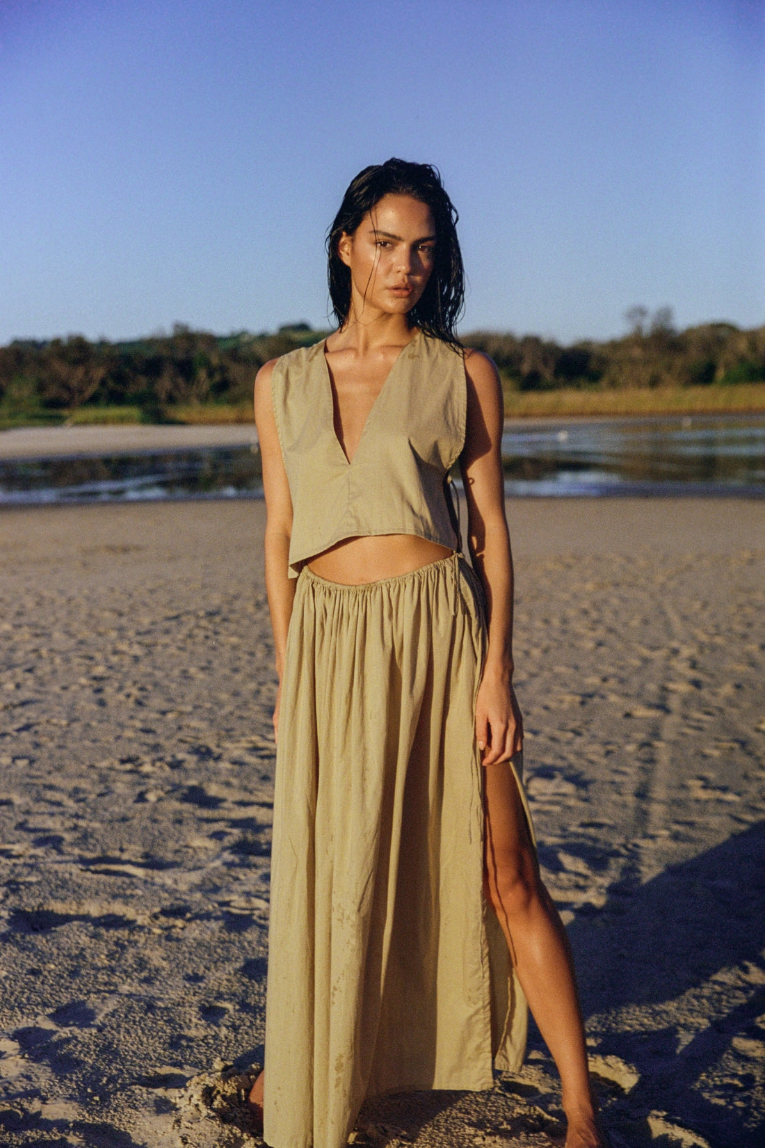 Maya Organic Cotton Maxi Skirt Ice Coffee