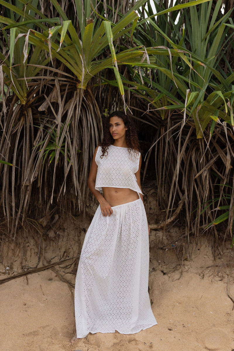 Maya Anglaise Maxi Skirt White