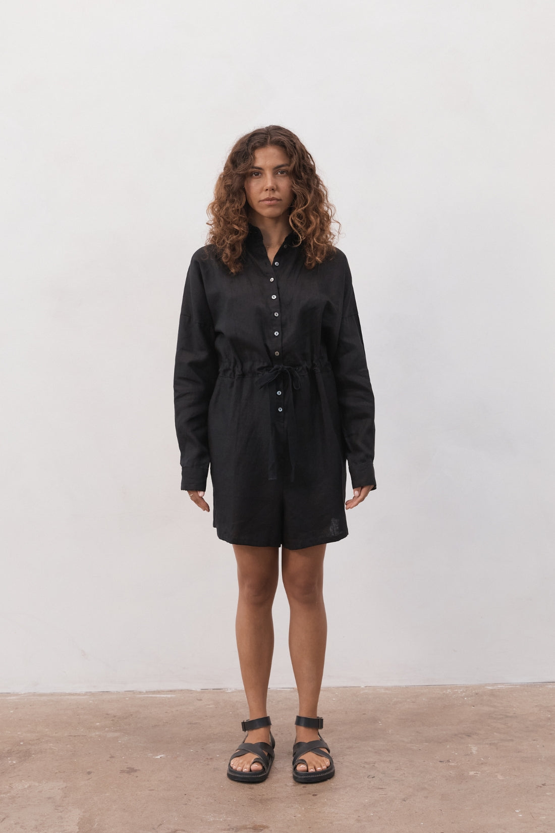 Ewa Linen Boilersuit Black