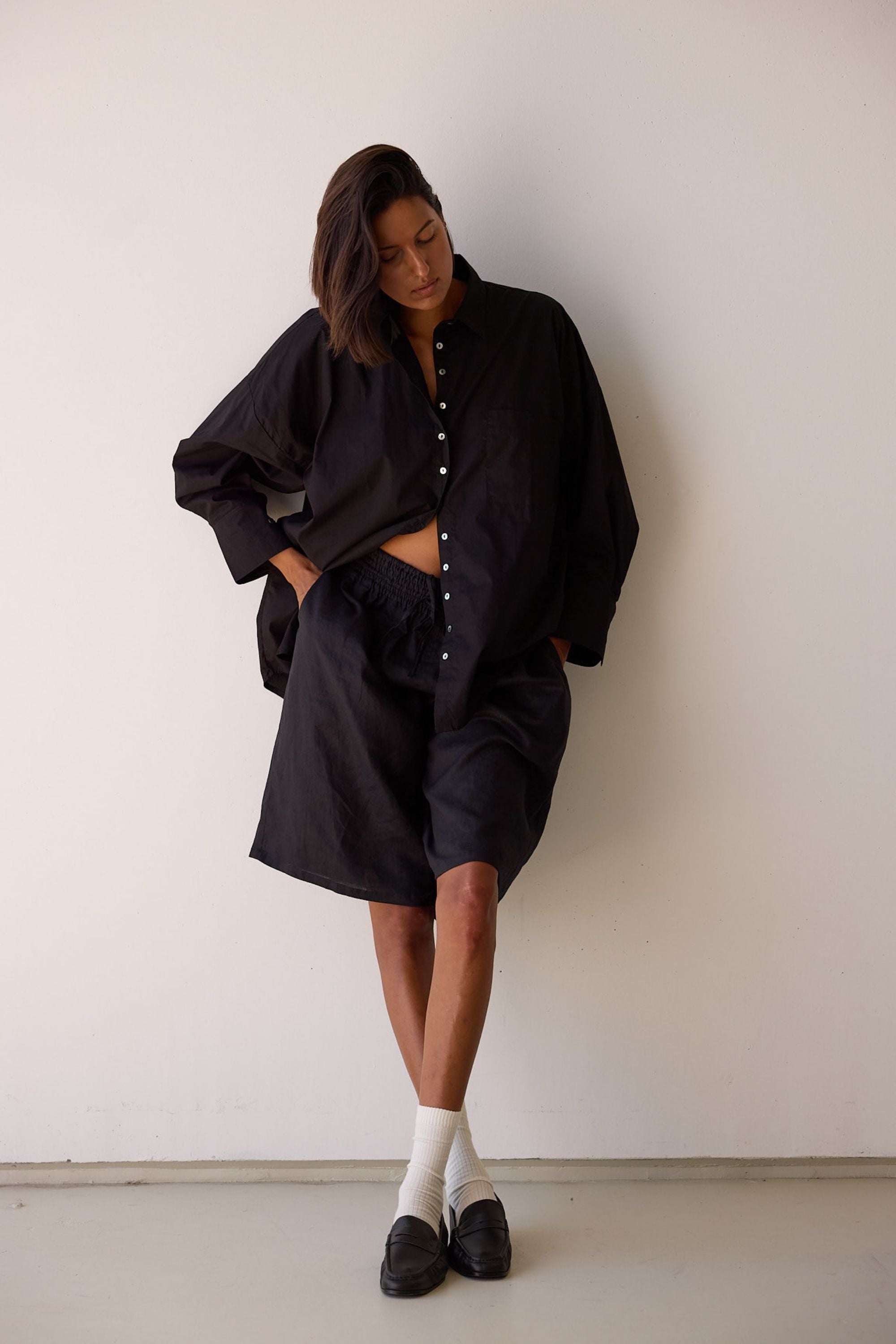Mateo Cotton Poplin Shirt Black