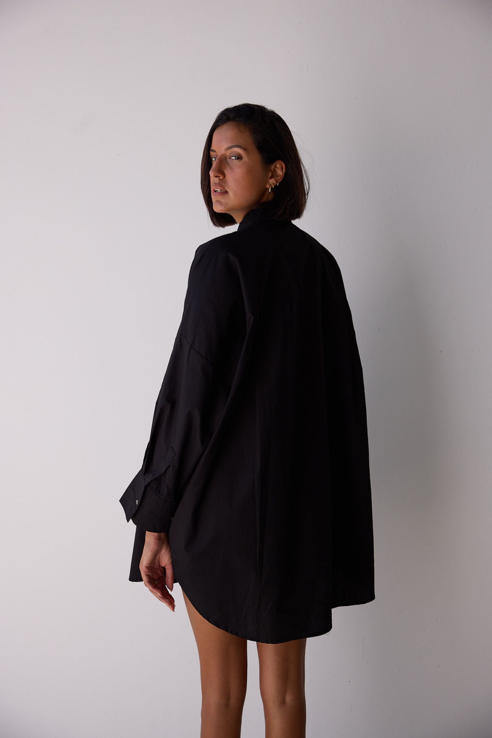 Stevie Oversized Poplin Shirt Dress Black — UNIKSPACE