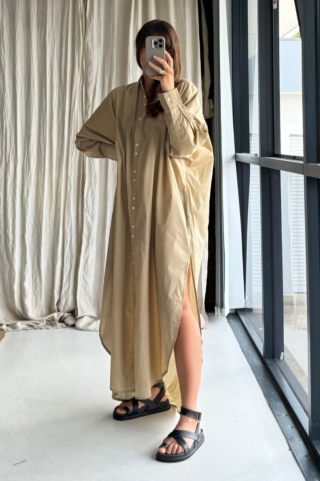 SAMPLE SALE | Santorini Shirt Dress Organic Cotton Ice Coffee