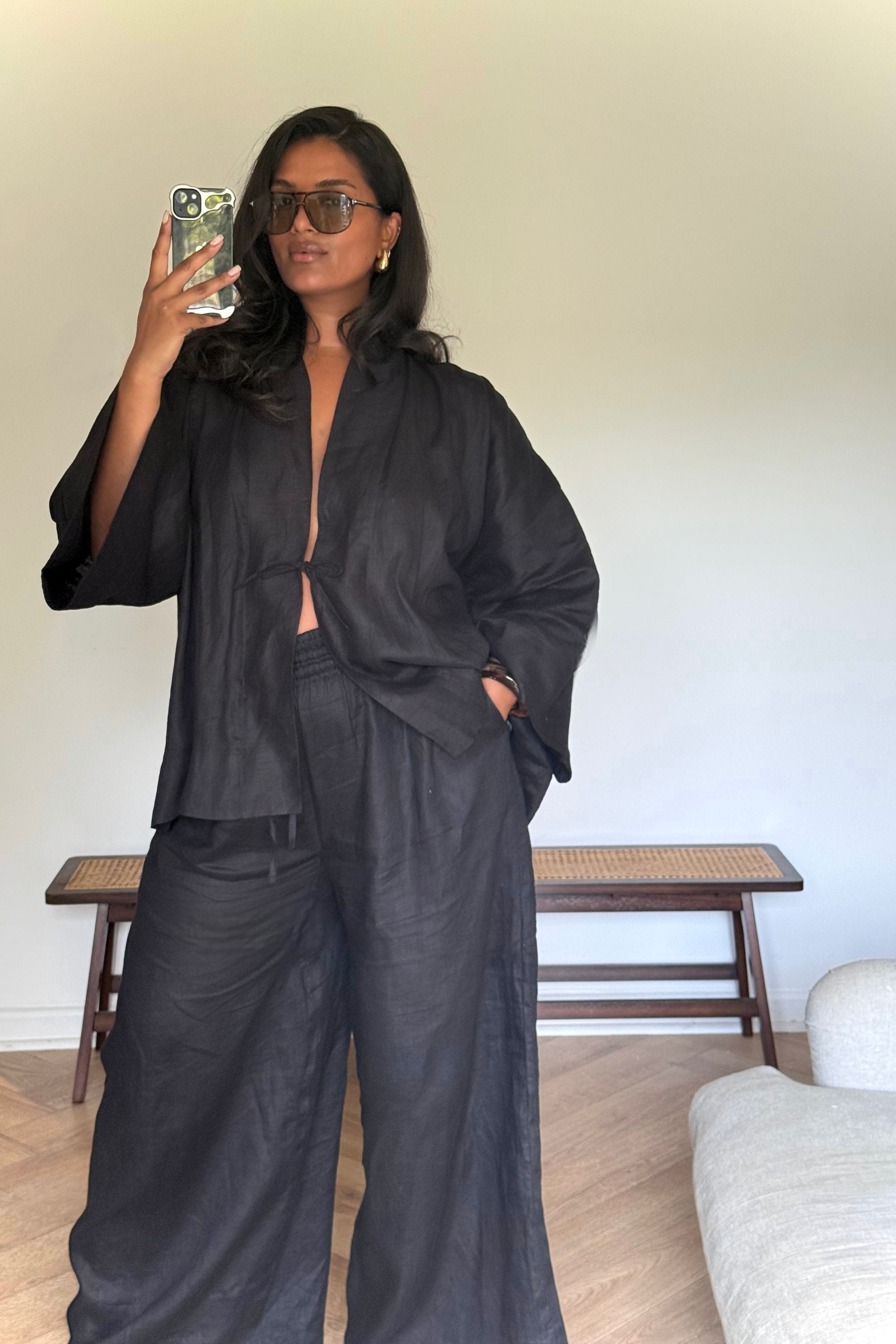 Jonathan Wide Leg Linen Pant  Black