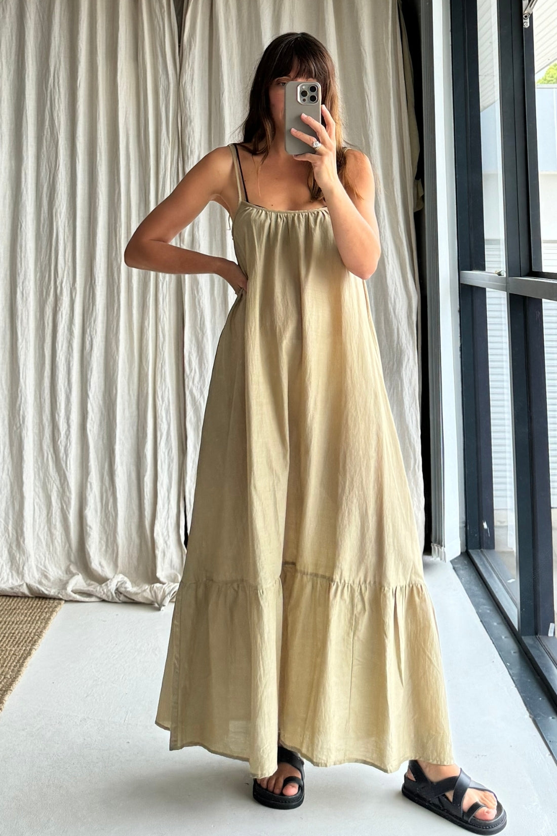 SAMPLE SALE | Low frill cotton sun dress ice coffee
