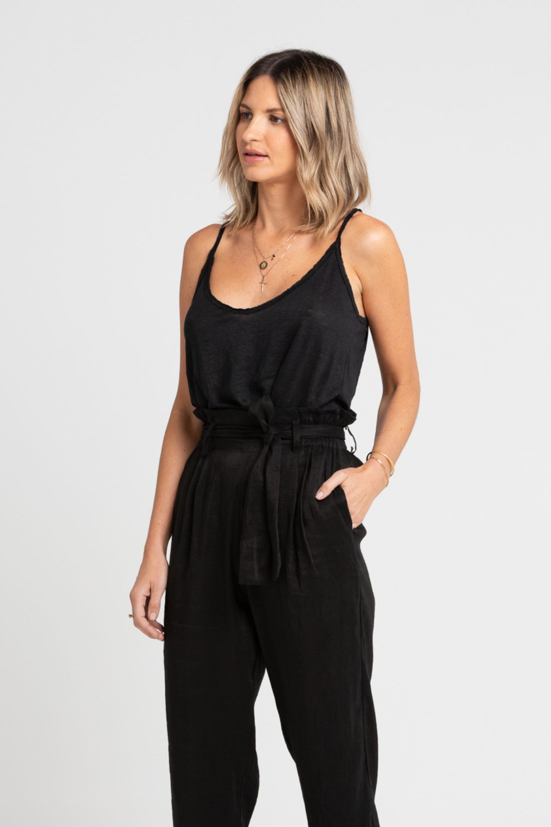 Paul Linen Jersey Top Black