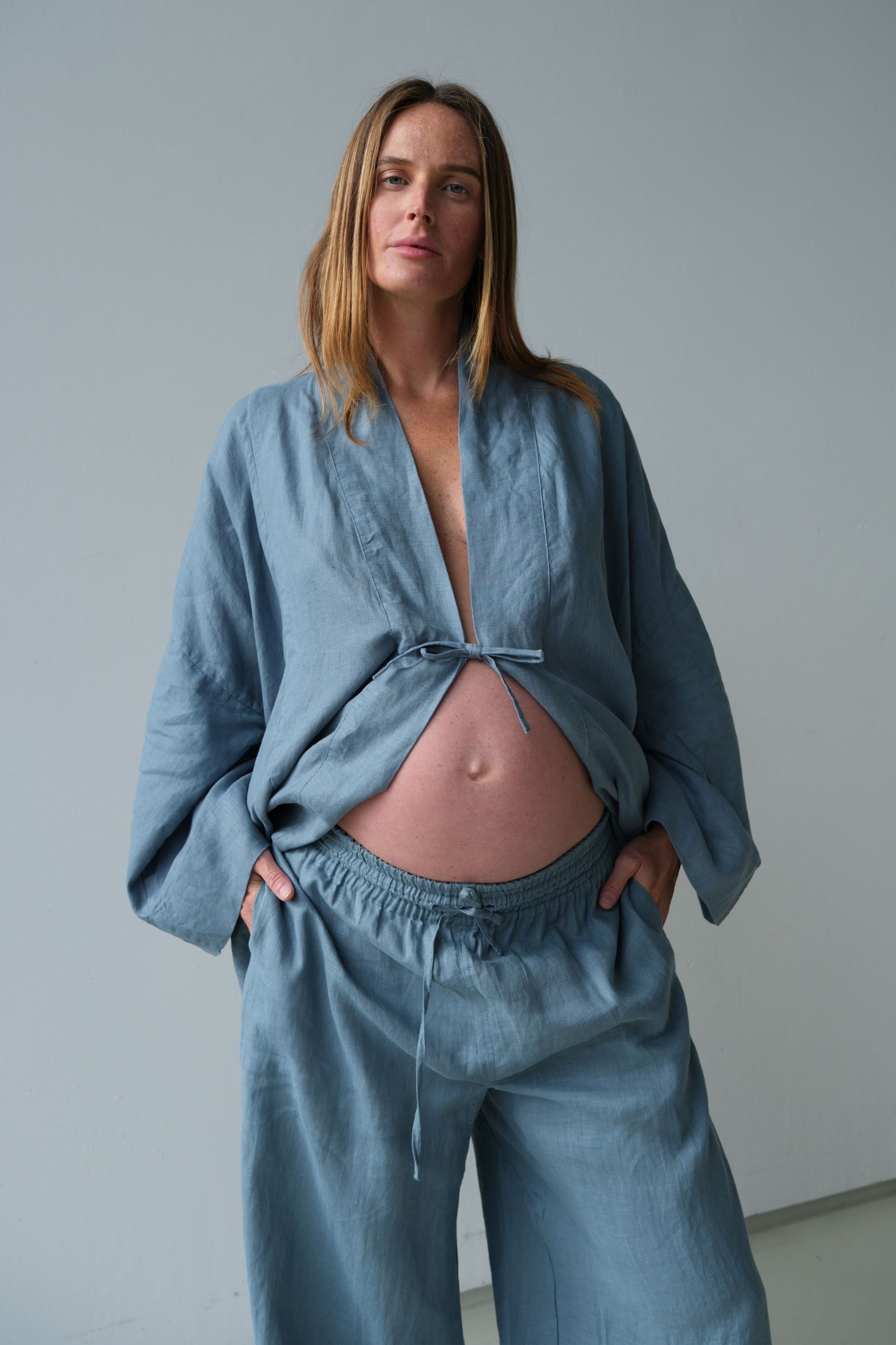 Anya Linen Kimono Steel Blue