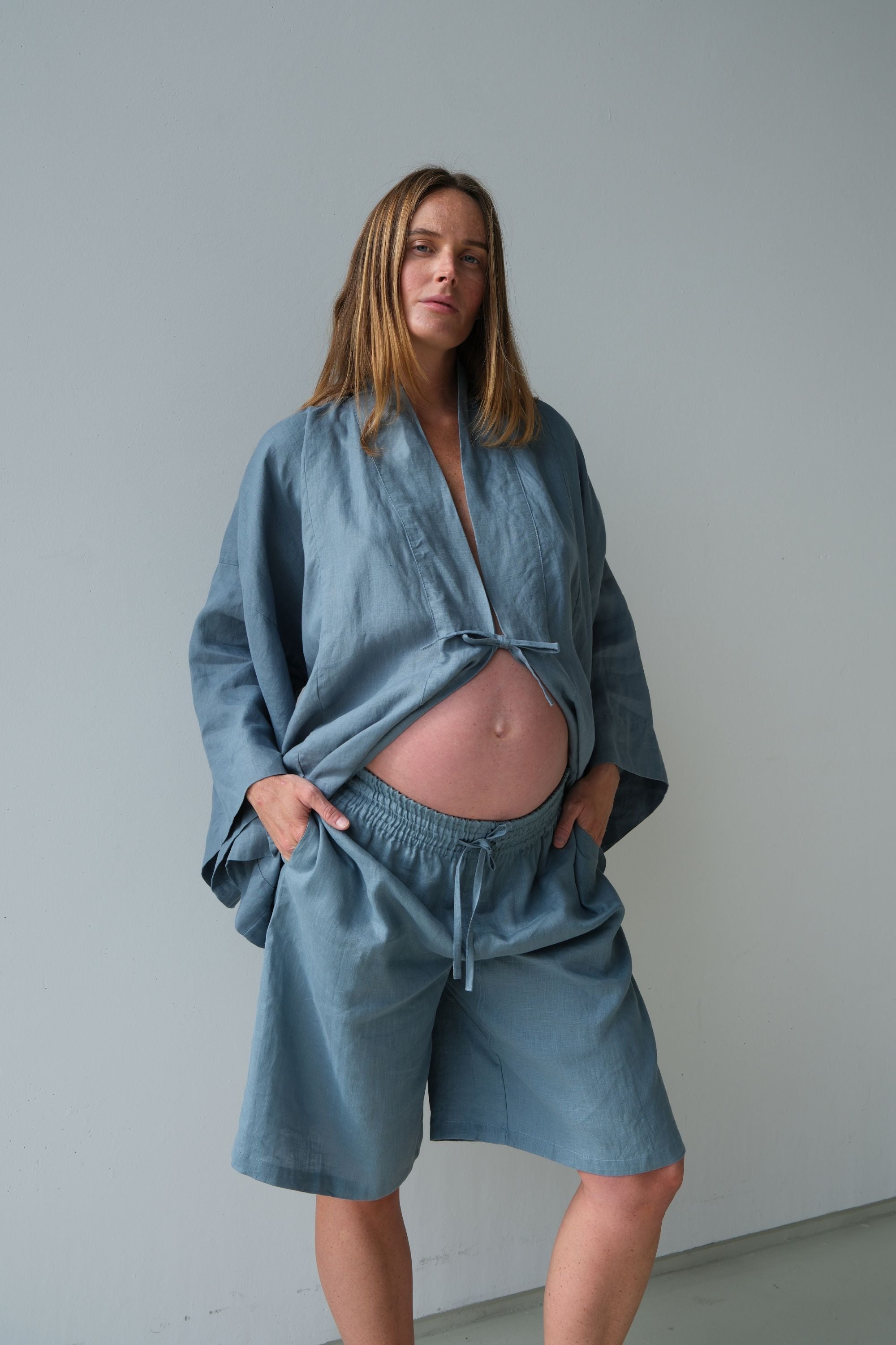 Koko Linen Short Steel Blue