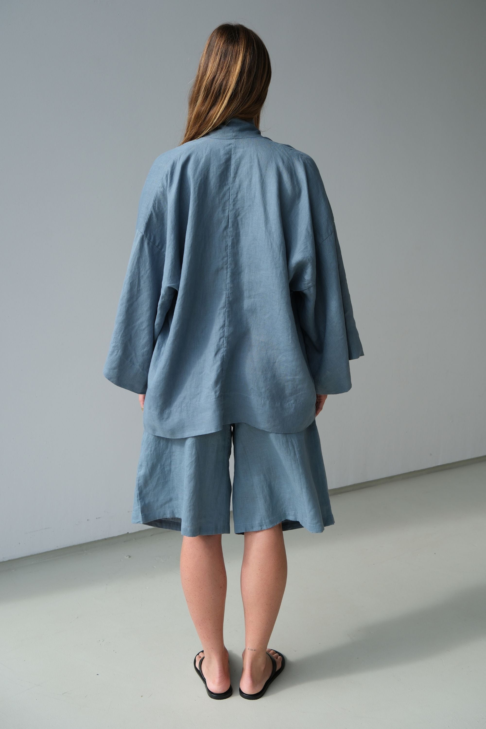 Anya Linen Kimono Steel Blue