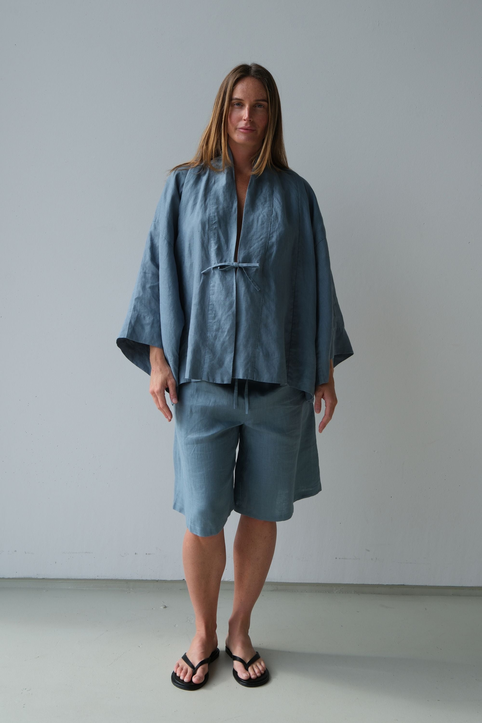 Anya Linen Kimono Steel Blue