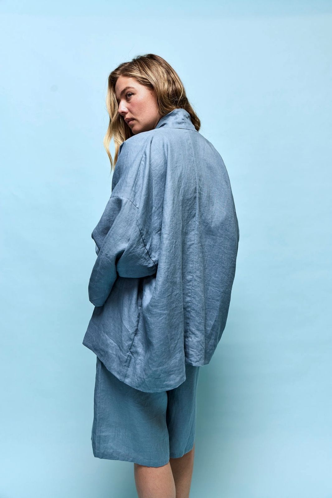 Anya Linen Kimono Steel Blue