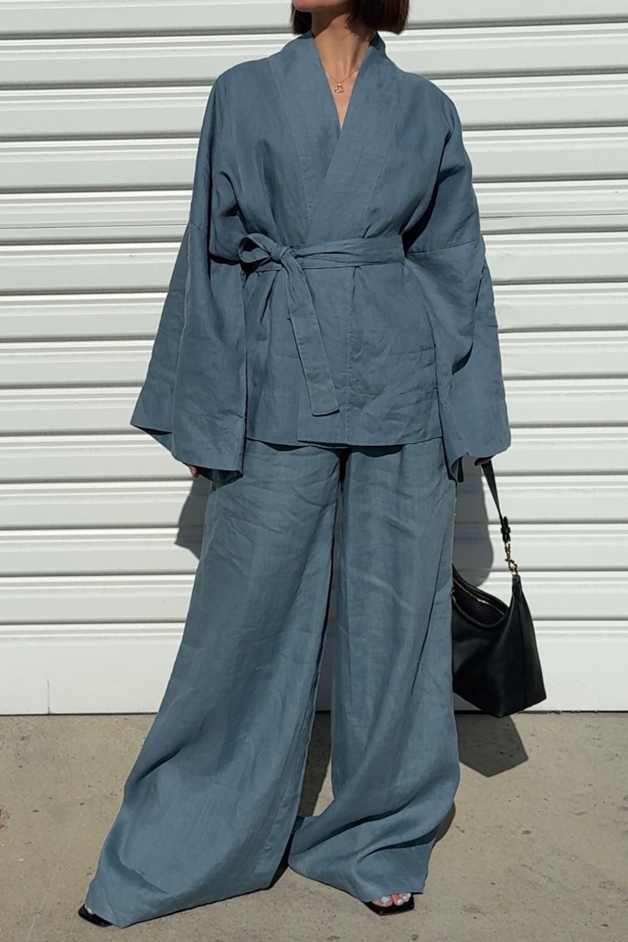 Anya Linen Kimono Steel Blue