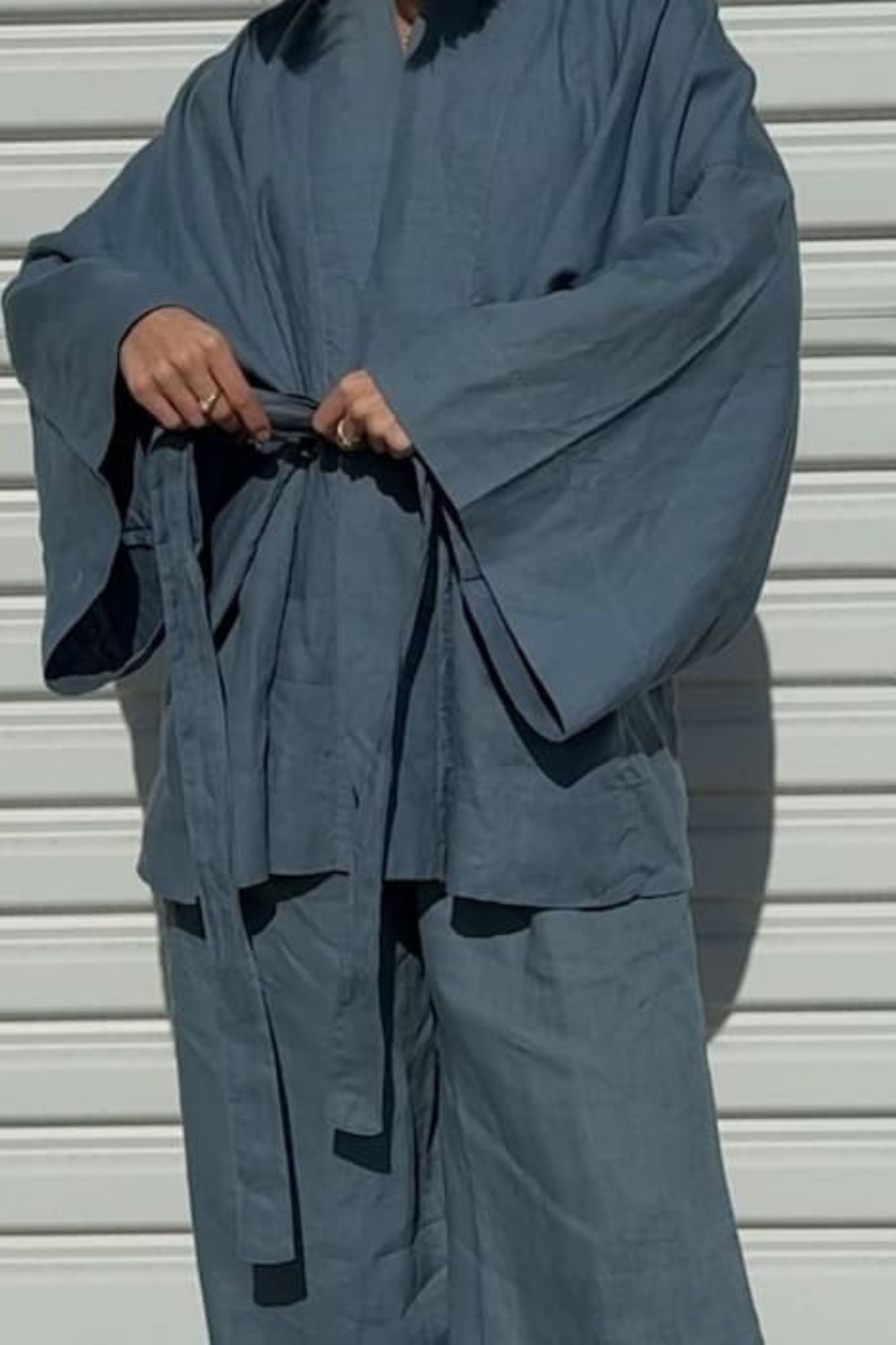 Anya Linen Kimono Steel Blue
