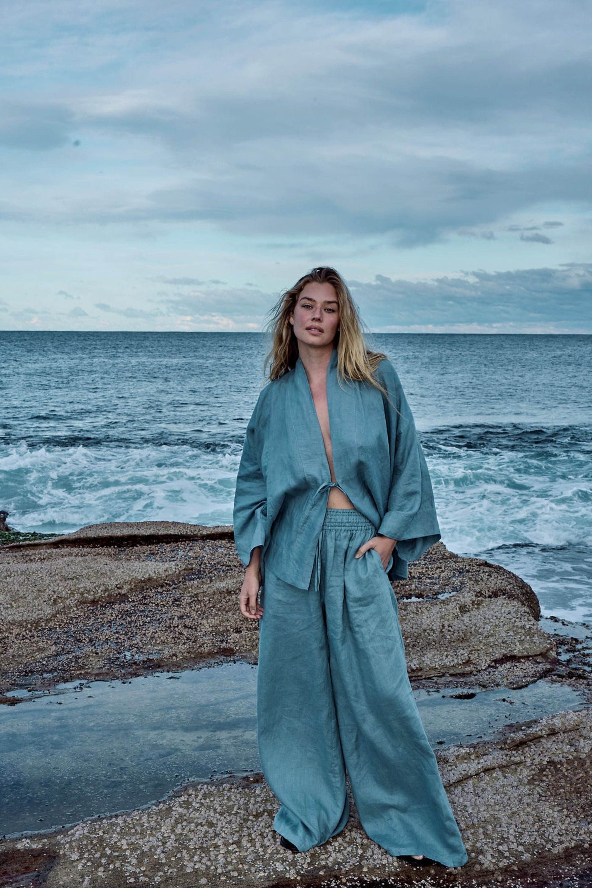 Anya Linen Kimono Steel Blue