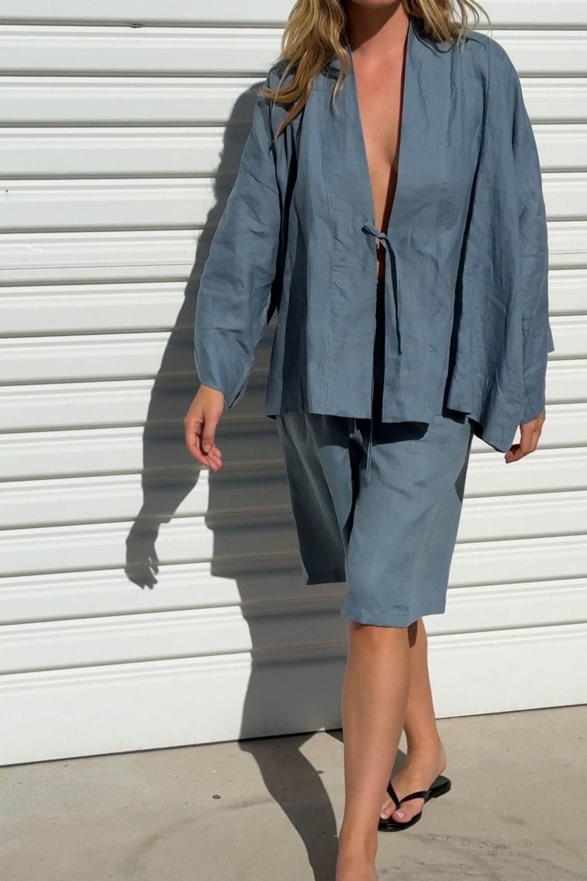 Anya Linen Kimono Steel Blue