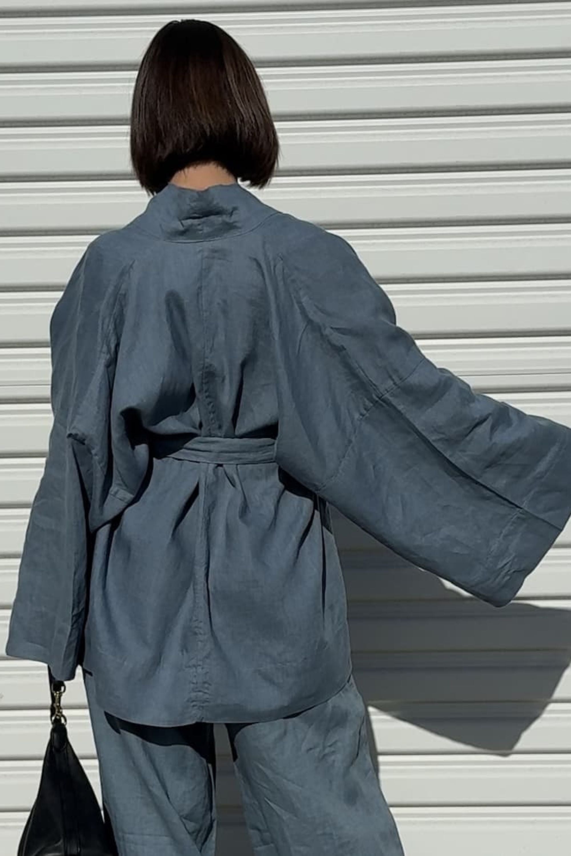 Anya Linen Kimono Steel Blue