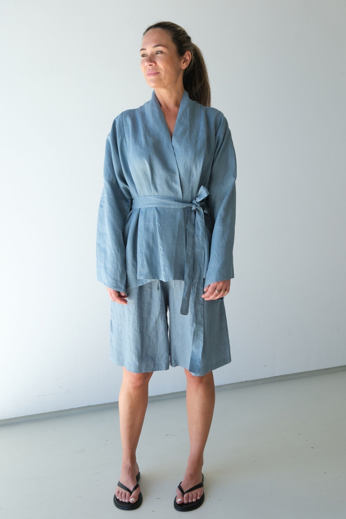 Anya Linen Kimono Steel Blue