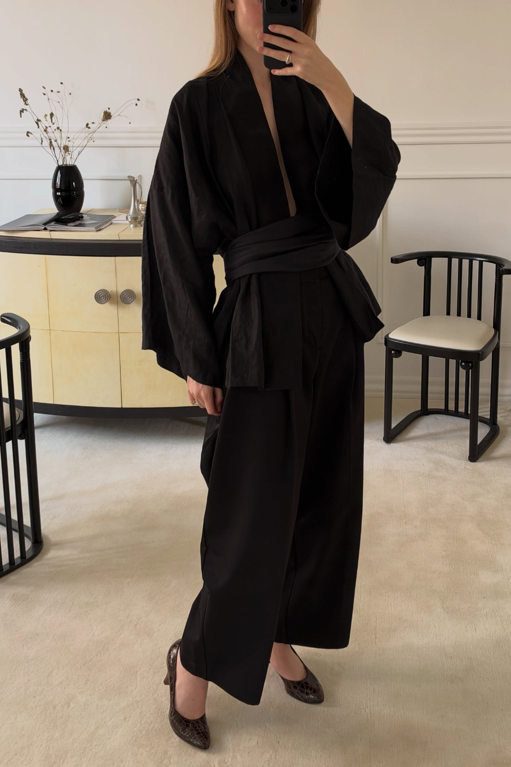 Anya Linen Kimono Black