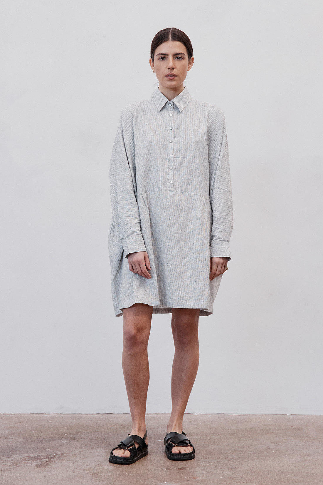 Byron Oversized Shirt Dress Grey Stripe